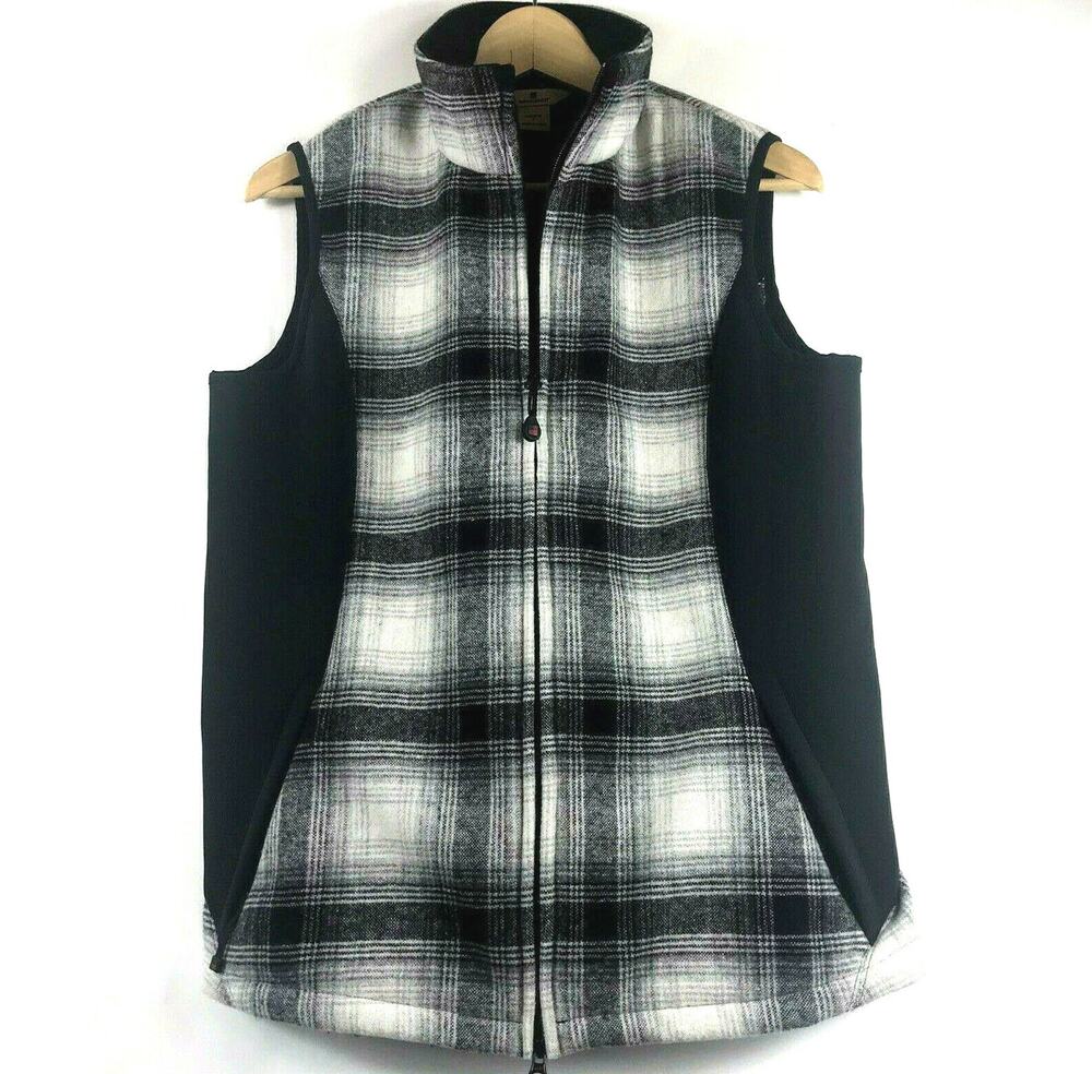 Vintage Woolrich Vest Womens Size Small Winter White Plaid Wool Blend Full Zip